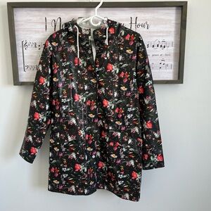 ONLY Black Floral Hooded Jacket with Red & Pink Blooms